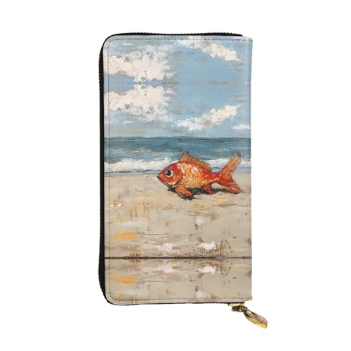 WZYWHJ Stilvolle Geldbörse aus Leder mit Fischmotiv, lange Clutch für Damen, strapazierfähiges Material, 12 Kartenfächer, Reißverschlussfächer von WZYWHJ