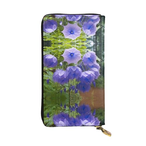 WZYWHJ Stilvolle Geldbörse aus Leder mit Glockenblumenmotiv, lange Clutch für Damen, strapazierfähiges Material, 12 Kartenfächer, Reißverschlussfächer von WZYWHJ