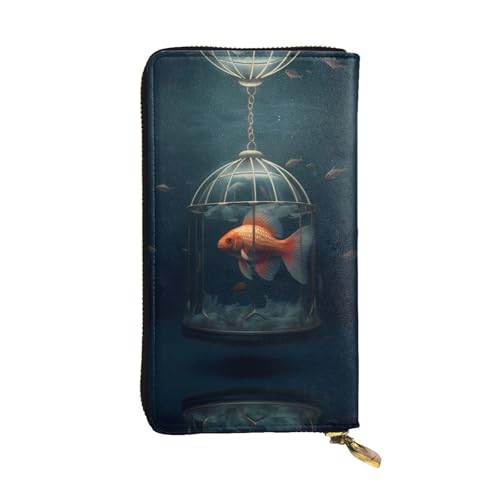 WZYWHJ Stilvolle Geldbörse aus Leder mit Goldfischmotiv, lange Clutch für Damen, strapazierfähiges Material, 12 Kartenfächer, Reißverschlussfächer von WZYWHJ