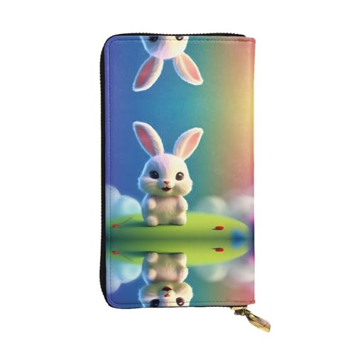 WZYWHJ Stilvolle Geldbörse aus Leder mit Hasenmuster, lange Clutch für Damen, strapazierfähiges Material, 12 Kartenfächer, Reißverschlussfächer von WZYWHJ