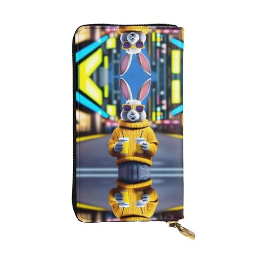 WZYWHJ Stilvolle Geldbörse aus Leder mit Hasenmuster – lange Clutch für Damen, strapazierfähiges Material, 12 Kartenfächer, Reißverschlussfächer von WZYWHJ