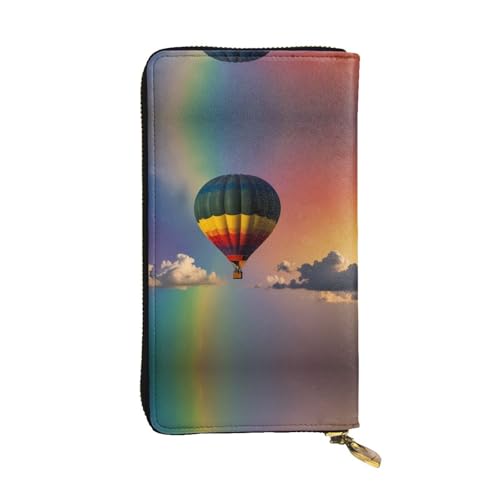 WZYWHJ Stilvolle Geldbörse aus Leder mit Heißluftballon im Regenbogen, lange Clutch für Damen, strapazierfähiges Material, 12 Kartenfächer, Reißverschlussfächer von WZYWHJ