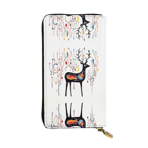 WZYWHJ Stilvolle Geldbörse aus Leder mit Hirschbild, lange Clutch für Damen, strapazierfähiges Material, 12 Kartenfächer, Reißverschlussfächer von WZYWHJ