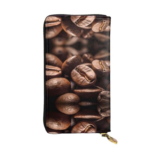 WZYWHJ Stilvolle Geldbörse aus Leder mit Kaffeebohnen, lange Clutch für Damen, strapazierfähiges Material, 12 Kartenfächer, Reißverschlussfächer von WZYWHJ