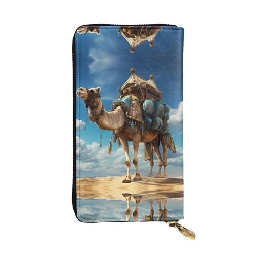 WZYWHJ Stilvolle Geldbörse aus Leder mit Kamelmotiv, lange Clutch für Damen, strapazierfähiges Material, 12 Kartenfächer, Reißverschlussfächer von WZYWHJ