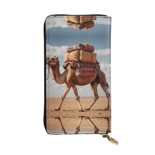 WZYWHJ Stilvolle Geldbörse aus Leder mit Kamelmotiv, lange Clutch für Damen, strapazierfähiges Material, 12 Kartenfächer, Reißverschlussfächer von WZYWHJ