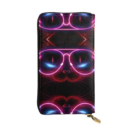 WZYWHJ Stilvolle Geldbörse aus Leder mit Katzenmotiv und leichter Brille, lange Clutch für Damen, strapazierfähiges Material, 12 Kartenfächer, Reißverschlussfächer, Schwarz, Einheitsgröße, Schwarz , WZYWHJ Stilvolle Geldbörse aus Leder mit Katzenmotiv und leichter Brille, lange Clutch für Damen, strapazierfähiges Material, 12 Kartenfächer, Reißverschlussfächer, Schwarz, Einheitsgröße, Schwarz , von WZYWHJ