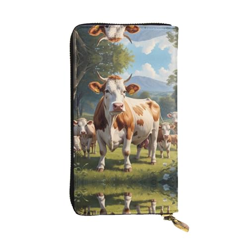 WZYWHJ Stilvolle Geldbörse aus Leder mit Kühen – lange Clutch für Damen, strapazierfähiges Material, 12 Kartenfächer, Reißverschlussfächer von WZYWHJ
