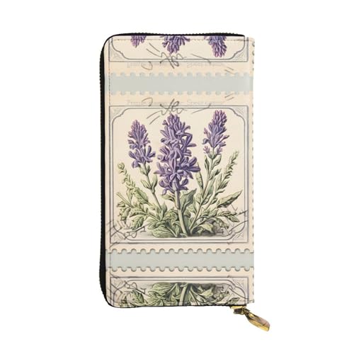WZYWHJ Stilvolle Geldbörse aus Leder mit Lavendelprägung – lange Clutch für Damen, strapazierfähiges Material, 12 Kartenfächer, Reißverschlussfächer von WZYWHJ
