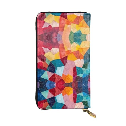 WZYWHJ Stilvolle Geldbörse aus Leder mit Mosaikdruck, lange Clutch für Damen, strapazierfähiges Material, 12 Kartenfächer, Reißverschlussfächer von WZYWHJ