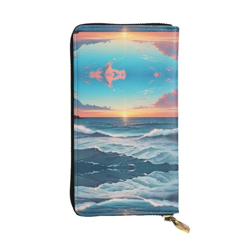 WZYWHJ Stilvolle Geldbörse aus Leder mit Ozeanbildern, lange Clutch für Damen, strapazierfähiges Material, 12 Kartenfächer, Reißverschlussfächer von WZYWHJ