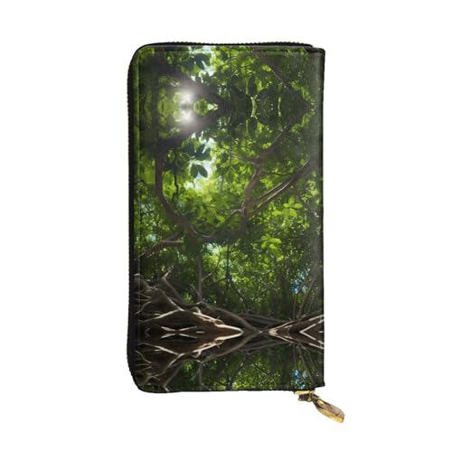 WZYWHJ Stilvolle Geldbörse aus Leder mit Palmenblättern, lange Clutch für Damen, strapazierfähiges Material, 12 Kartenfächer, Reißverschlussfächer von WZYWHJ