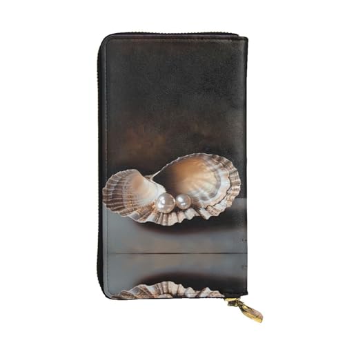 WZYWHJ Stilvolle Geldbörse aus Leder mit Perlen in der Schale, lange Clutch für Damen, strapazierfähiges Material, 12 Kartenfächer, Reißverschlussfächer von WZYWHJ
