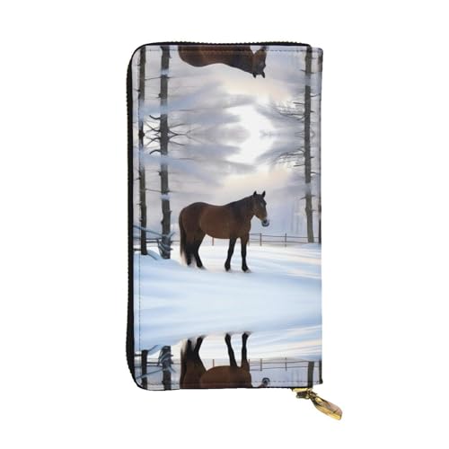 WZYWHJ Stilvolle Geldbörse aus Leder mit Pferdemotiv, lange Clutch für Damen, strapazierfähiges Material, 12 Kartenfächer, Reißverschlussfächer von WZYWHJ