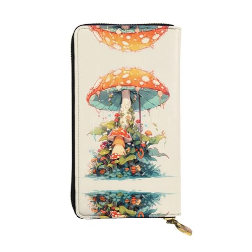 WZYWHJ Stilvolle Geldbörse aus Leder mit Pilzmotiv, lange Clutch für Damen, strapazierfähiges Material, 12 Kartenfächer, Reißverschlussfächer von WZYWHJ