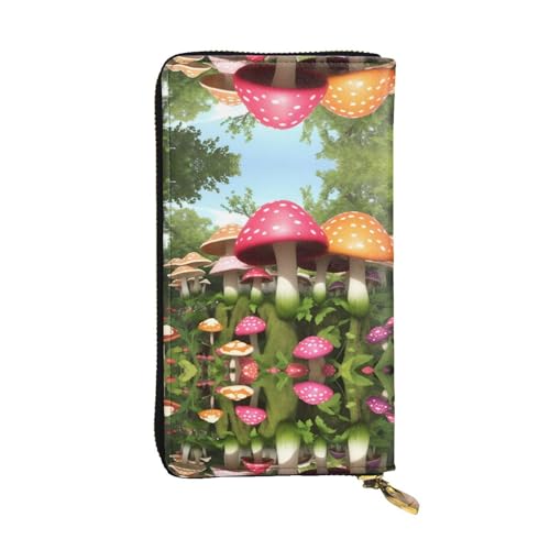 WZYWHJ Stilvolle Geldbörse aus Leder mit Pilzmuster, lange Clutch für Damen, strapazierfähiges Material, 12 Kartenfächer, Reißverschlussfächer von WZYWHJ