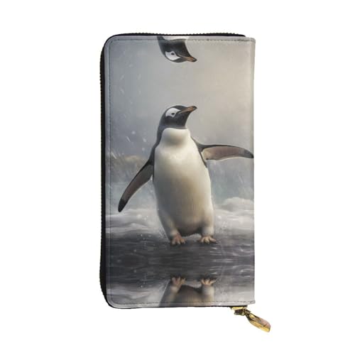 WZYWHJ Stilvolle Geldbörse aus Leder mit Pinguin-Motiv – lange Clutch für Damen, strapazierfähiges Material, 12 Kartenfächer, Reißverschlussfächer von WZYWHJ