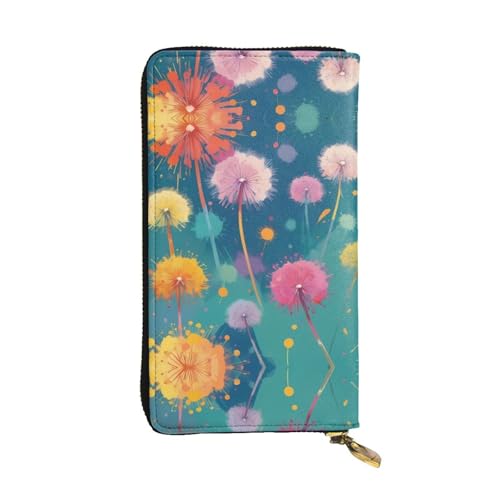 WZYWHJ Stilvolle Geldbörse aus Leder mit Pusteblumendruck, lange Clutch für Damen, strapazierfähiges Material, 12 Kartenfächer, Reißverschlussfächer von WZYWHJ