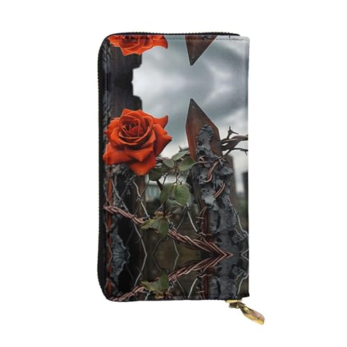 WZYWHJ Stilvolle Geldbörse aus Leder mit Rosenmuster, lange Clutch für Damen, strapazierfähiges Material, 12 Kartenfächer, Reißverschlussfächer von WZYWHJ