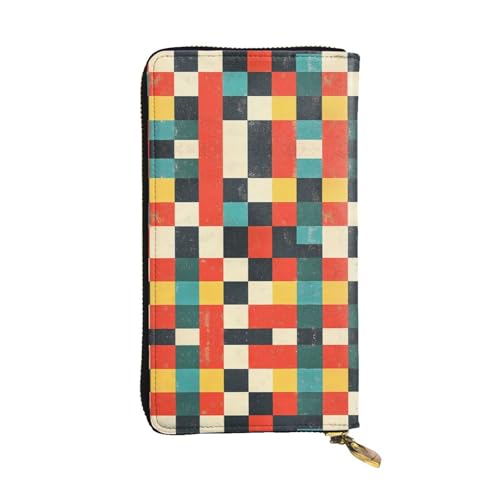 WZYWHJ Stilvolle Geldbörse aus Leder mit Schachbrettmuster, lange Clutch für Damen, strapazierfähiges Material, 12 Kartenfächer, Reißverschlussfächer von WZYWHJ