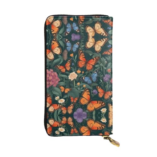 WZYWHJ Stilvolle Geldbörse aus Leder mit Schmetterlingsaufdruck, lange Clutch für Damen, strapazierfähiges Material, 12 Kartenfächer, Reißverschlussfächer von WZYWHJ