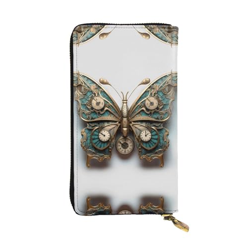 WZYWHJ Stilvolle Geldbörse aus Leder mit Schmetterlingsdruck, lange Clutch für Damen, strapazierfähiges Material, 12 Kartenfächer, Reißverschlussfächer von WZYWHJ