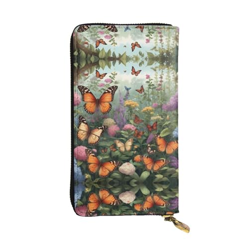 WZYWHJ Stilvolle Geldbörse aus Leder mit Schmetterlingsmotiv, lange Clutch für Damen, strapazierfähiges Material, 12 Kartenfächer, Reißverschlussfächer von WZYWHJ