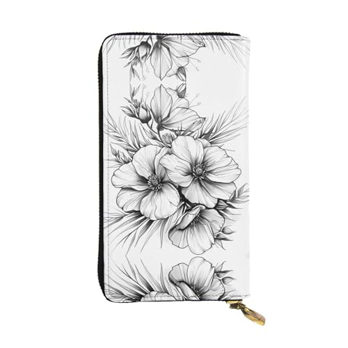 WZYWHJ Stilvolle Geldbörse aus Leder mit Skizzenblumen, lange Clutch für Damen, strapazierfähiges Material, 12 Kartenfächer, Reißverschlussfächer von WZYWHJ