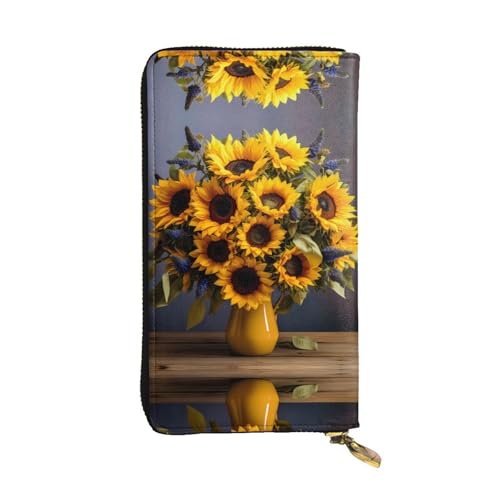 WZYWHJ Stilvolle Geldbörse aus Leder mit Sonnenblumenstrauß – lange Clutch für Damen, strapazierfähiges Material, 12 Kartenfächer, Reißverschlussfächer von WZYWHJ