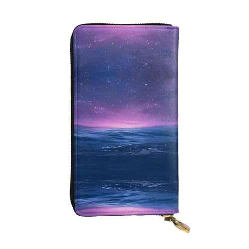 WZYWHJ Stilvolle Geldbörse aus Leder mit Strandnacht, lange Clutch für Damen, strapazierfähiges Material, 12 Kartenfächer, Reißverschlussfächer von WZYWHJ