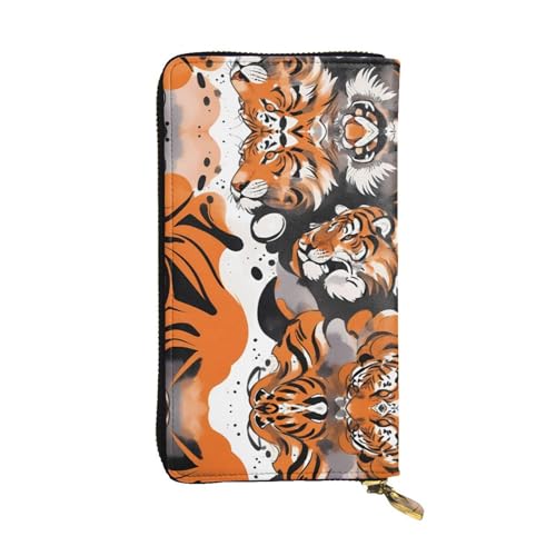 WZYWHJ Stilvolle Geldbörse aus Leder mit Tigerdruck, lange Clutch für Damen, strapazierfähiges Material, 12 Kartenfächer, Reißverschlussfächer von WZYWHJ