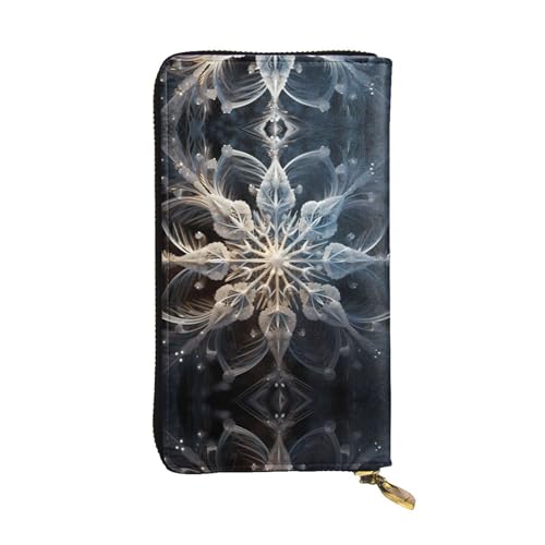 WZYWHJ Stilvolle Geldbörse aus Leder mit Weihnachtsschneeflocken – lange Clutch für Damen, strapazierfähiges Material, 12 Kartenfächer, Reißverschlussfächer von WZYWHJ