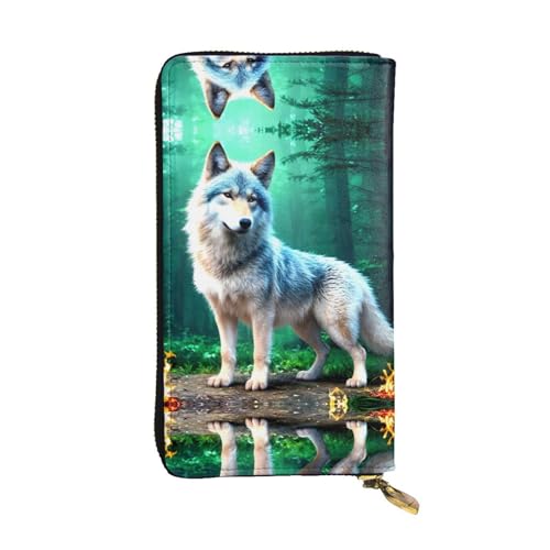 WZYWHJ Stilvolle Geldbörse aus Leder mit Wolfsdruck, lange Clutch für Damen, strapazierfähiges Material, 12 Kartenfächer, Reißverschlussfächer von WZYWHJ