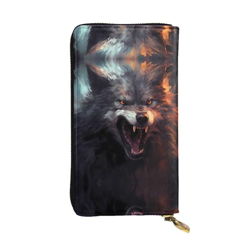 WZYWHJ Stilvolle Geldbörse aus Leder mit Wolfsdruck, lange Clutch für Damen, strapazierfähiges Material, 12 Kartenfächer, Reißverschlussfächer von WZYWHJ