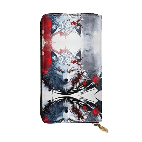 WZYWHJ Stilvolle Geldbörse aus Leder mit Wolfskopfmuster, lange Clutch für Damen, strapazierfähiges Material, 12 Kartenfächer, Reißverschlussfächer von WZYWHJ