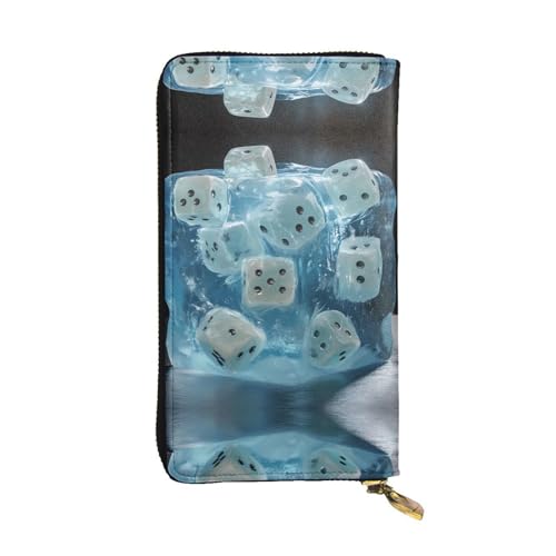 WZYWHJ Stilvolle Geldbörse aus Leder mit Würfelmotiv – lange Clutch für Damen, strapazierfähiges Material, 12 Kartenfächer, Reißverschlussfächer von WZYWHJ