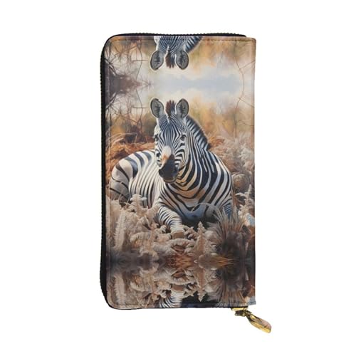 WZYWHJ Stilvolle Geldbörse aus Leder mit Zebramuster, lange Clutch für Damen, strapazierfähiges Material, 12 Kartenfächer, Reißverschlussfächer von WZYWHJ