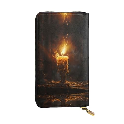 WZYWHJ Stilvolle Geldbörse aus Leder mit brennenden Kerzen, lange Clutch für Damen, strapazierfähiges Material, 12 Kartenfächer, Reißverschlussfächer von WZYWHJ