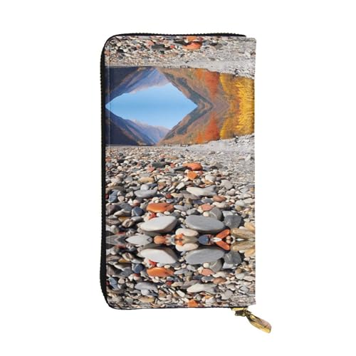 WZYWHJ Stilvolle Geldbörse aus Leder mit bunten Kieselsteinen, lange Clutch für Damen, strapazierfähiges Material, 12 Kartenfächer, Reißverschlussfächer, Schwarz, Einheitsgröße, Schwarz , von WZYWHJ