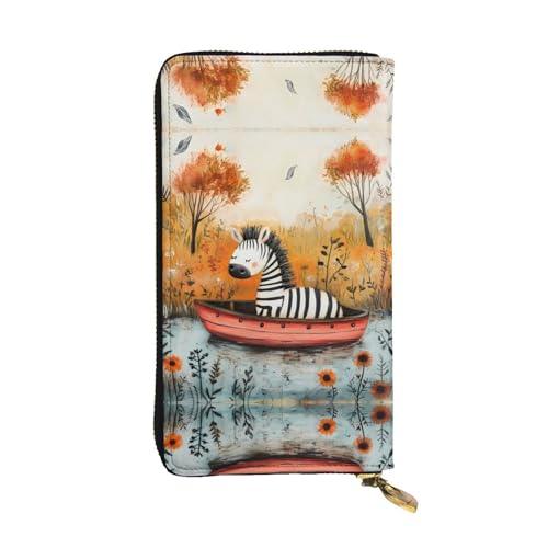 WZYWHJ Stilvolle Geldbörse aus Leder mit kleinem Zebra auf dem Boot, lange Clutch für Damen, strapazierfähiges Material, 12 Kartenfächer, Reißverschlussfächer von WZYWHJ