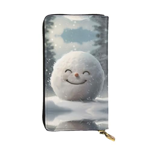 WZYWHJ Stilvolle Geldbörse aus Leder mit lächelndem Schneeball-Motiv, lange Clutch für Damen, strapazierfähiges Material, 12 Kartenfächer, Reißverschlussfächer von WZYWHJ