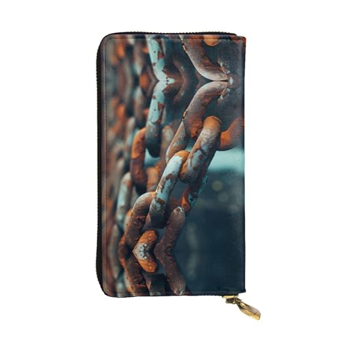 WZYWHJ Stilvolle Geldbörse aus Leder mit rostiger Kette – lange Clutch für Damen, strapazierfähiges Material, 12 Kartenfächer, Reißverschlussfächer, Schwarz, Einheitsgröße, Schwarz , Einheitsgröße von WZYWHJ