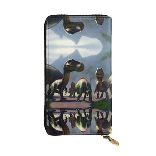 WZYWHJ Stilvolle Geldbörse aus Leder mit vielen Arten von Dinosauriern, lange Clutch für Damen, strapazierfähiges Material, 12 Kartenfächer, Reißverschlussfächer von WZYWHJ
