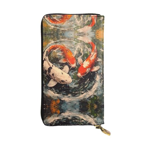 WZYWHJ Stilvolle Schwimmkoi-Geldbörse aus Leder – lange Clutch für Damen, strapazierfähiges Material, 12 Kartenfächer, Reißverschlussfächer von WZYWHJ