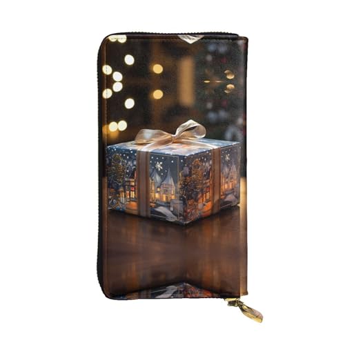 WZYWHJ Stilvolle Weihnachts-Geldbörse aus Leder mit Sternenlicht-Motiv, lange Clutch für Damen, strapazierfähiges Material, 12 Kartenfächer, Reißverschlussfächer von WZYWHJ