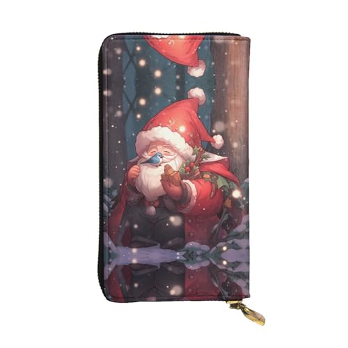 WZYWHJ Stilvolle Weihnachts-Geldbörse aus Leder mit lustigem Zwergen-Druck, lange Clutch für Damen, strapazierfähiges Material, 12 Kartenfächer, Reißverschlussfächer von WZYWHJ