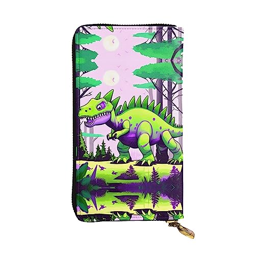WZYWHJ Stilvolle grüne Geldbörse aus Leder mit Dinosaurier-Druck, lange Clutch für Damen, strapazierfähiges Material, 12 Kartenfächer, Reißverschlussfächer, Schwarz, Einheitsgröße, Schwarz , von WZYWHJ