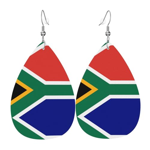 WZYWHJ Südafrikanische Flagge Bild Damen Leder Ohrringe Einfache Wassertropfen Anhänger Mode Urlaub Geschenk von WZYWHJ