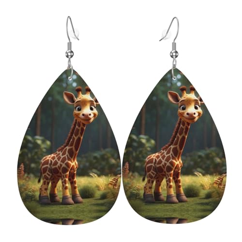 WZYWHJ Süße wilde Giraffe Bild Damen Leder Ohrringe Einfache Wassertropfen Anhänger Mode Urlaub Geschenk von WZYWHJ