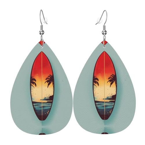 WZYWHJ Surfbrett Prints Damen Leder Ohrringe Einfache Wassertropfen Anhänger Mode Urlaub Geschenk von WZYWHJ